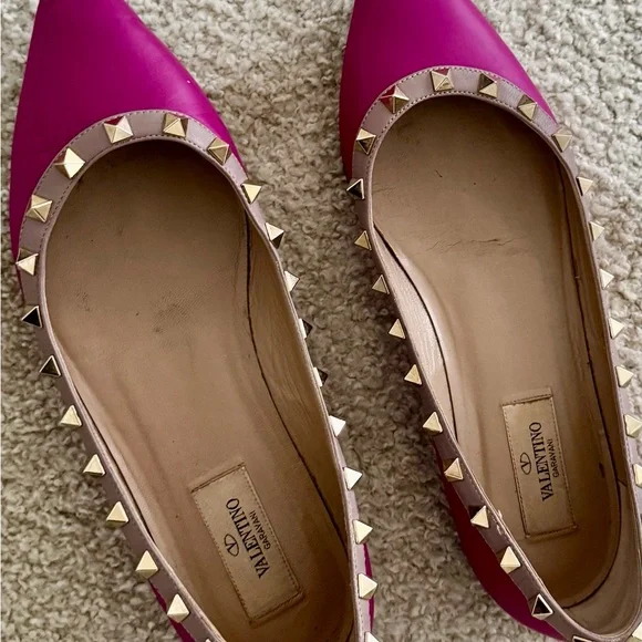 Valentino Fuchsia and Gold Studded Flats - Picture 3 of 3